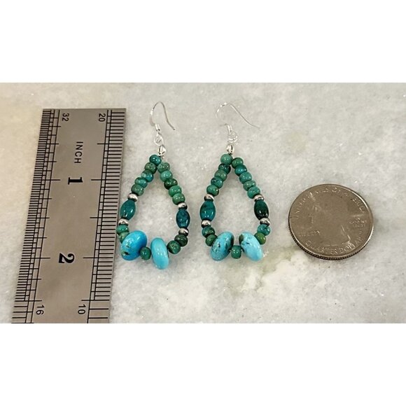 Handmade Native American Genuine Turquoise & 925 Silver Navajo Pearl Earrings - Picture 4 of 8